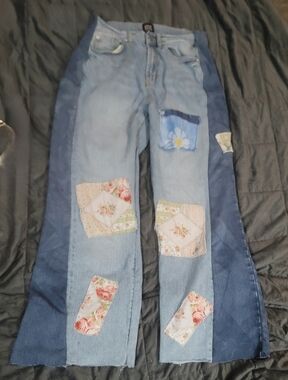 BDG Two-Tone Light and Dark Blue Patchwork Wide-Leg Jeans UPCYCLED ONE OF A KIND